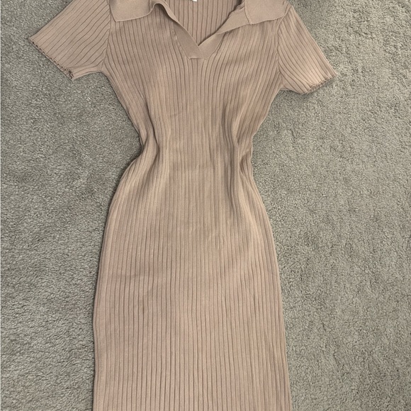 Preppy Tan Ribbed Dress - Picture 1 of 3